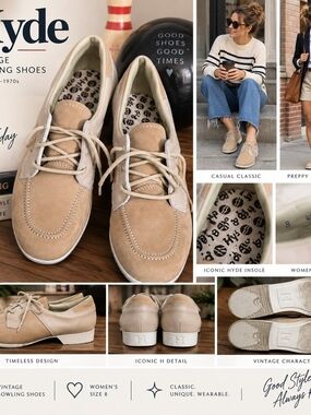 Vintage Hyde Women’s Bowling Shoes Size 8 Tan Suede Leather Retro Oxford